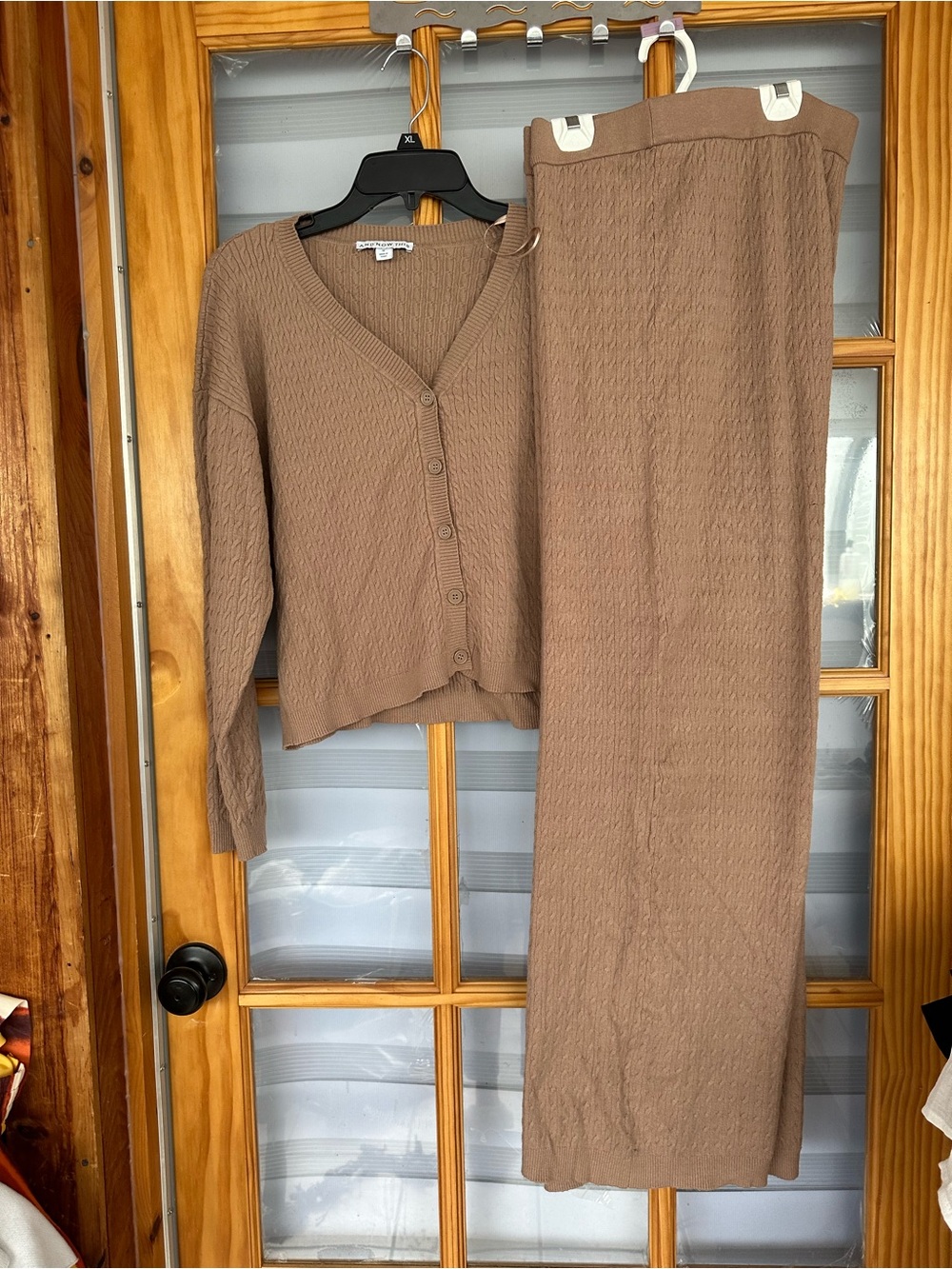 Taupe Knit Cardigan and pant Set